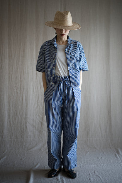 GIZA/SUPIMAワンタックイージーパンツ / GIZA/SUPIMA One-Tuck Pants / Blue Stripe