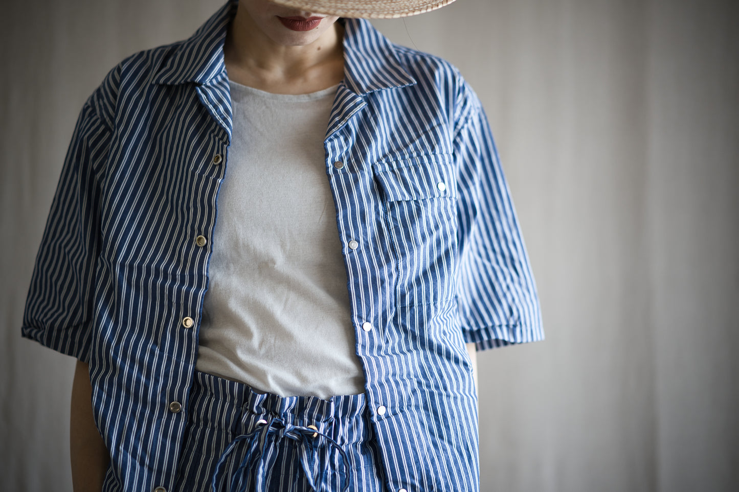 GIZA/SUPIMA開襟シャツ / GIZA/SUPIMA Open-collared Shirt / Blue Stripe