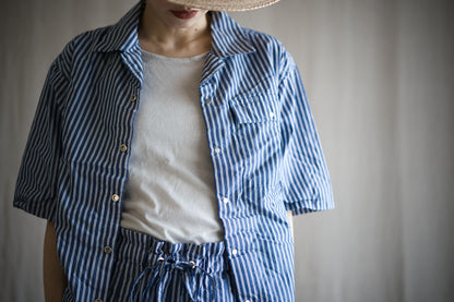 GIZA/SUPIMA開襟シャツ / GIZA/SUPIMA Open-collared Shirt / Blue Stripe