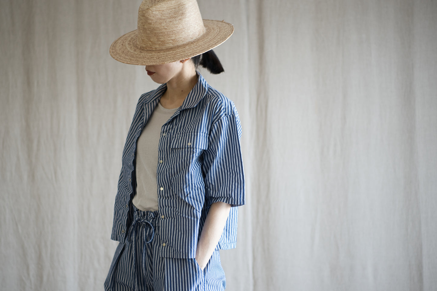 GIZA/SUPIMA開襟シャツ / GIZA/SUPIMA Open-collared Shirt / Blue Stripe