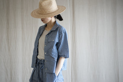 GIZA/SUPIMA開襟シャツ / GIZA/SUPIMA Open-collared Shirt / Blue Stripe