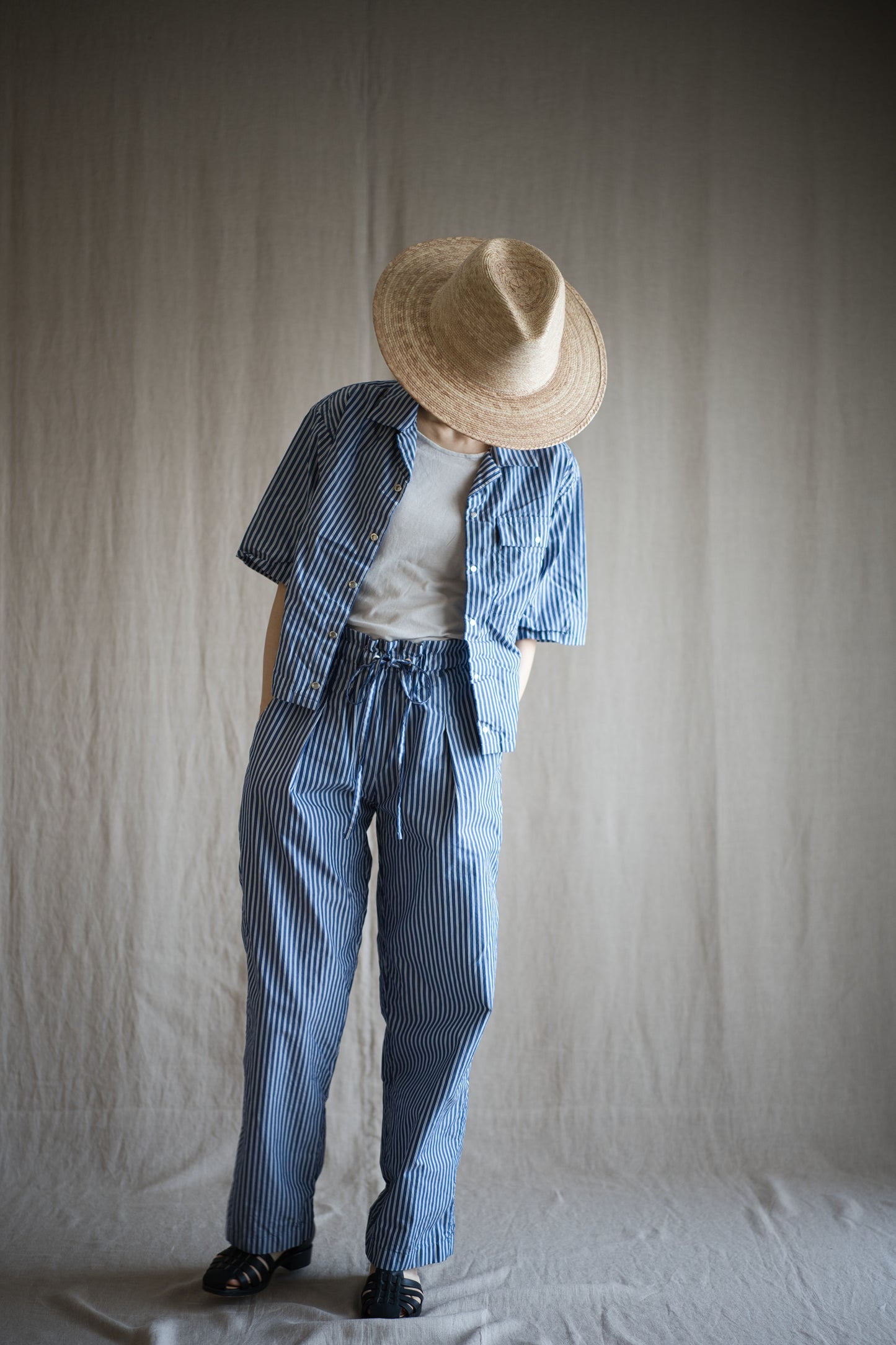 GIZA/SUPIMA開襟シャツ / GIZA/SUPIMA Open-collared Shirt / Blue Stripe