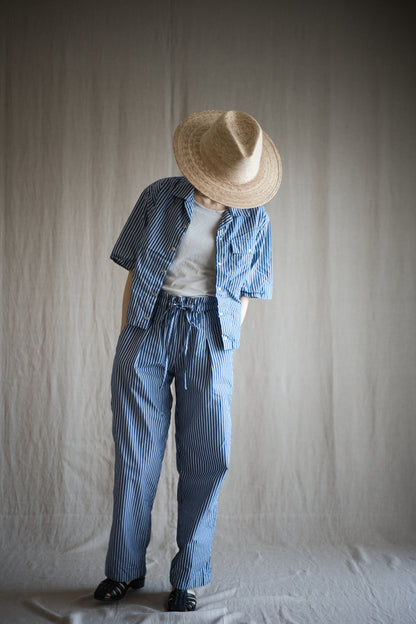 GIZA/SUPIMA開襟シャツ / GIZA/SUPIMA Open-collared Shirt / Blue Stripe