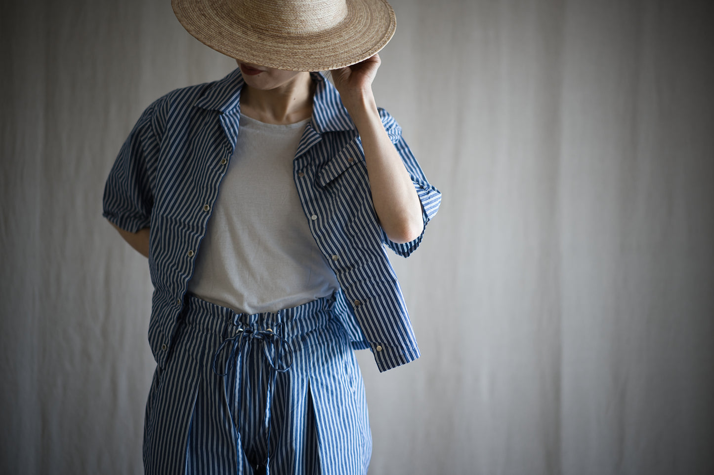 GIZA/SUPIMA開襟シャツ / GIZA/SUPIMA Open-collared Shirt / Blue Stripe