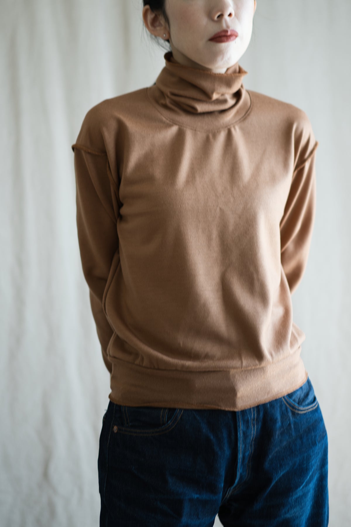 Milled Wool Out-seam Turtleneck/Beige