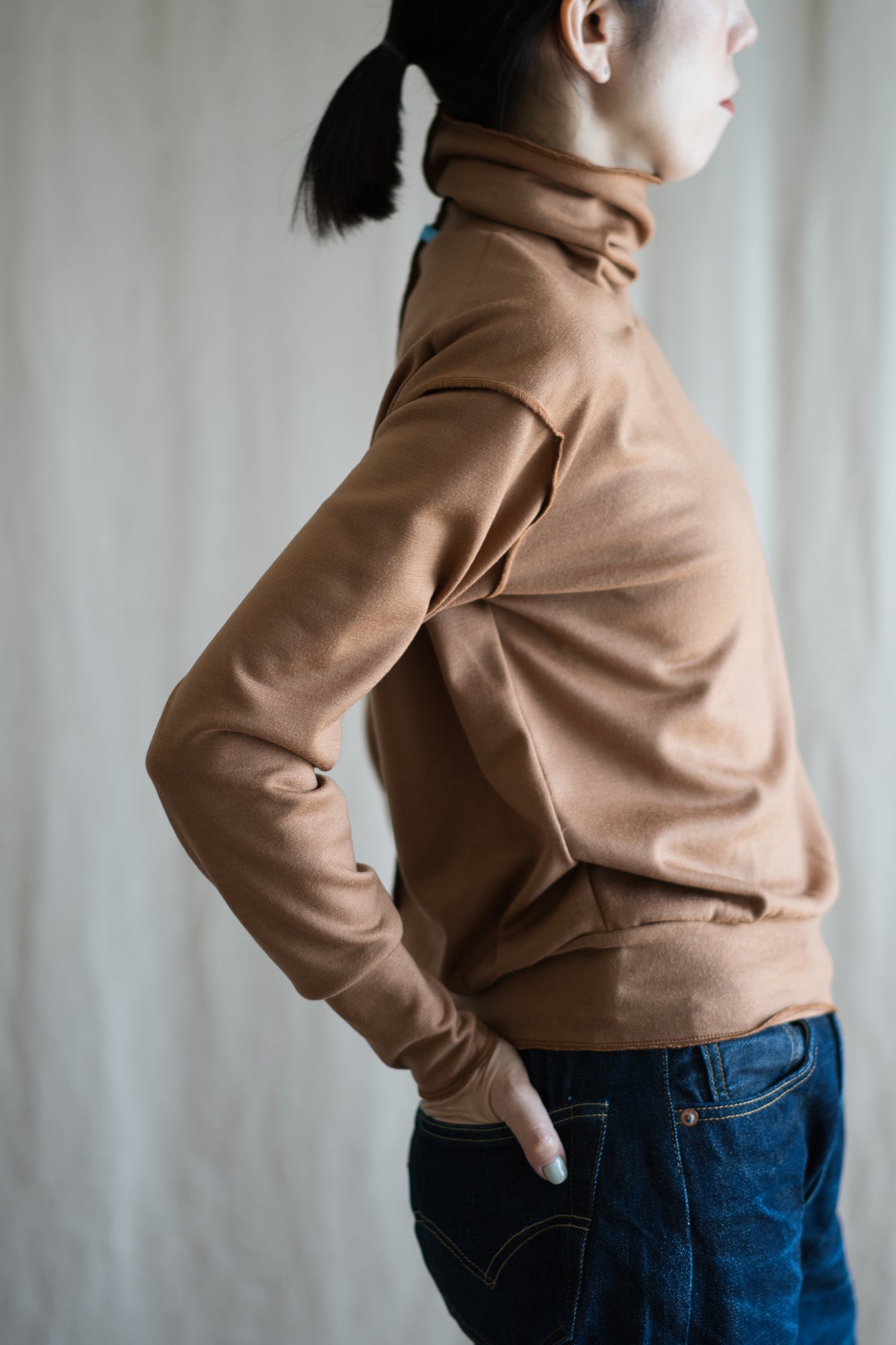 Milled Wool Out-seam Turtleneck/Beige