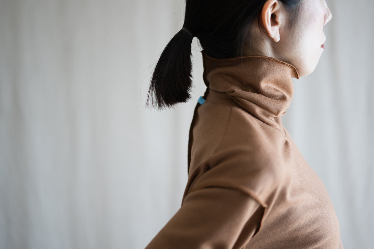 Milled Wool Out-seam Turtleneck/Beige
