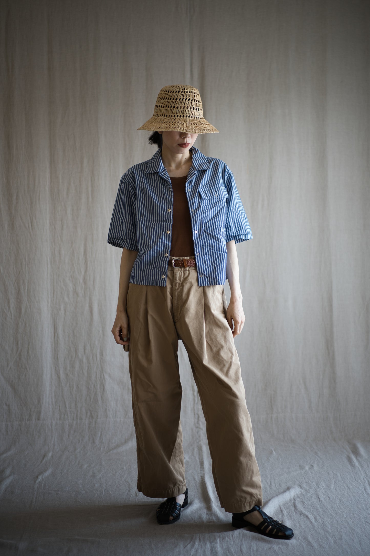 GIZA/SUPIMA開襟シャツ / GIZA/SUPIMA Open-collared Shirt / Blue Stripe