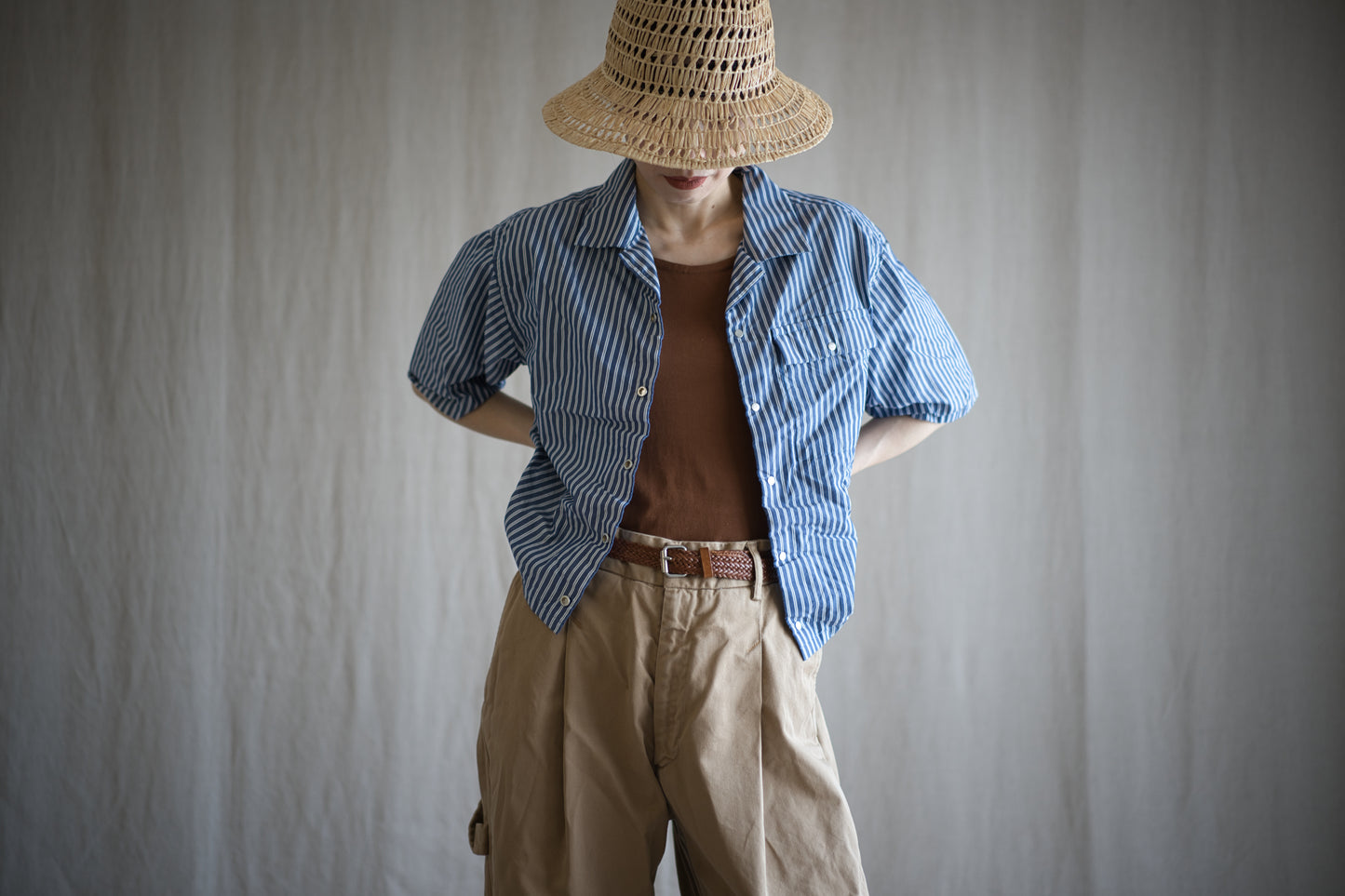 GIZA/SUPIMA開襟シャツ / GIZA/SUPIMA Open-collared Shirt / Blue Stripe