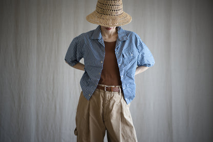 GIZA/SUPIMA開襟シャツ / GIZA/SUPIMA Open-collared Shirt / Blue Stripe