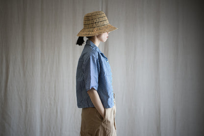 GIZA/SUPIMA開襟シャツ / GIZA/SUPIMA Open-collared Shirt / Blue Stripe