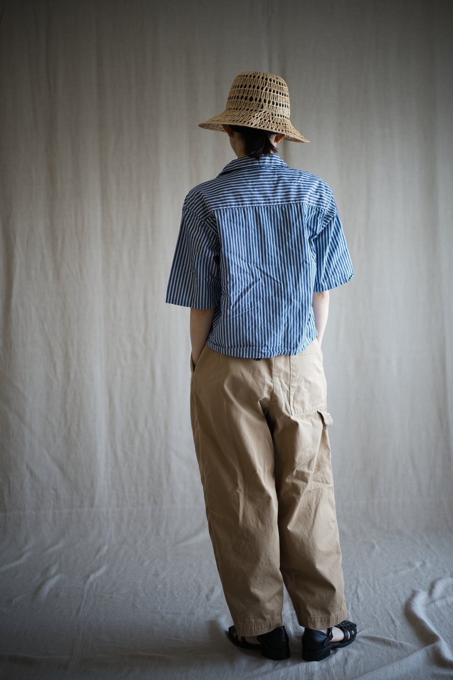 GIZA/SUPIMA開襟シャツ / GIZA/SUPIMA Open-collared Shirt / Blue Stripe