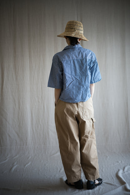 GIZA/SUPIMA開襟シャツ / GIZA/SUPIMA Open-collared Shirt / Blue Stripe