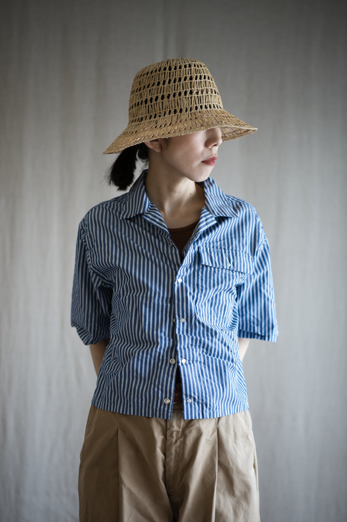 GIZA/SUPIMA開襟シャツ / GIZA/SUPIMA Open-collared Shirt / Blue Stripe