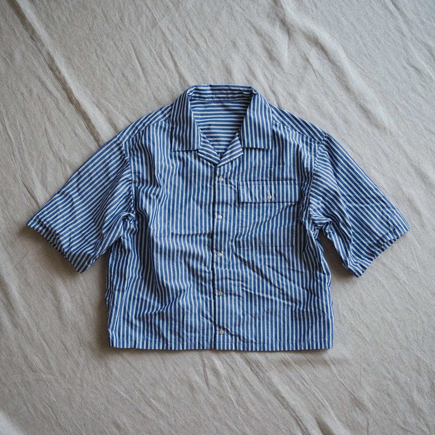 GIZA/SUPIMA開襟シャツ / GIZA/SUPIMA Open-collared Shirt / Blue Stripe