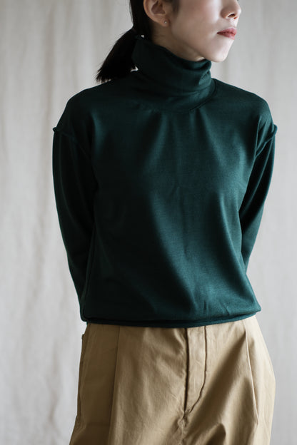 Milled Wool Out-seam Turtleneck/Moss Green