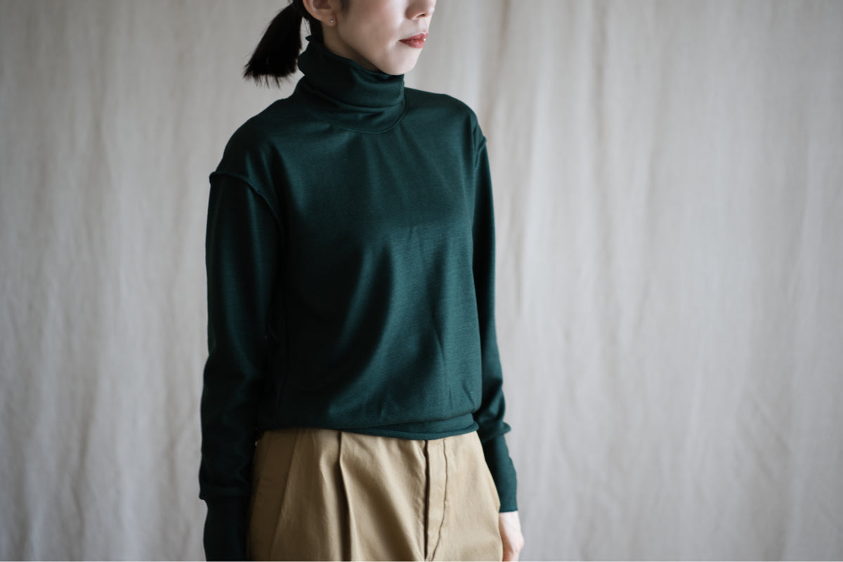 Milled Wool Out-seam Turtleneck/Moss Green