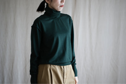Milled Wool Out-seam Turtleneck/Moss Green