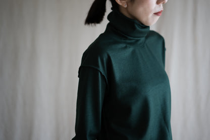 Milled Wool Out-seam Turtleneck/Moss Green