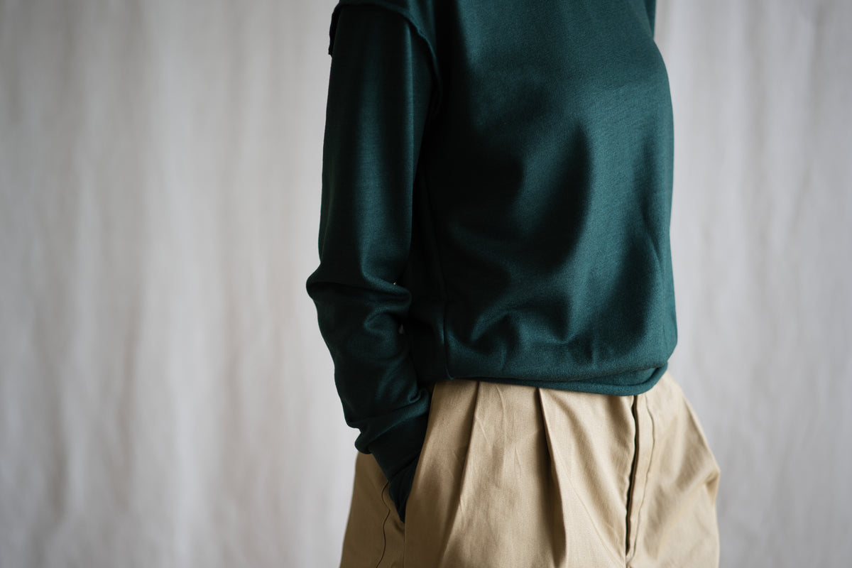 Milled Wool Out-seam Turtleneck/Moss Green