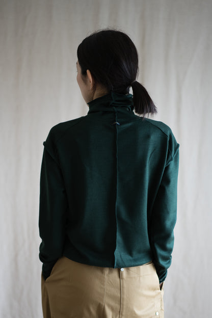 Milled Wool Out-seam Turtleneck/Moss Green