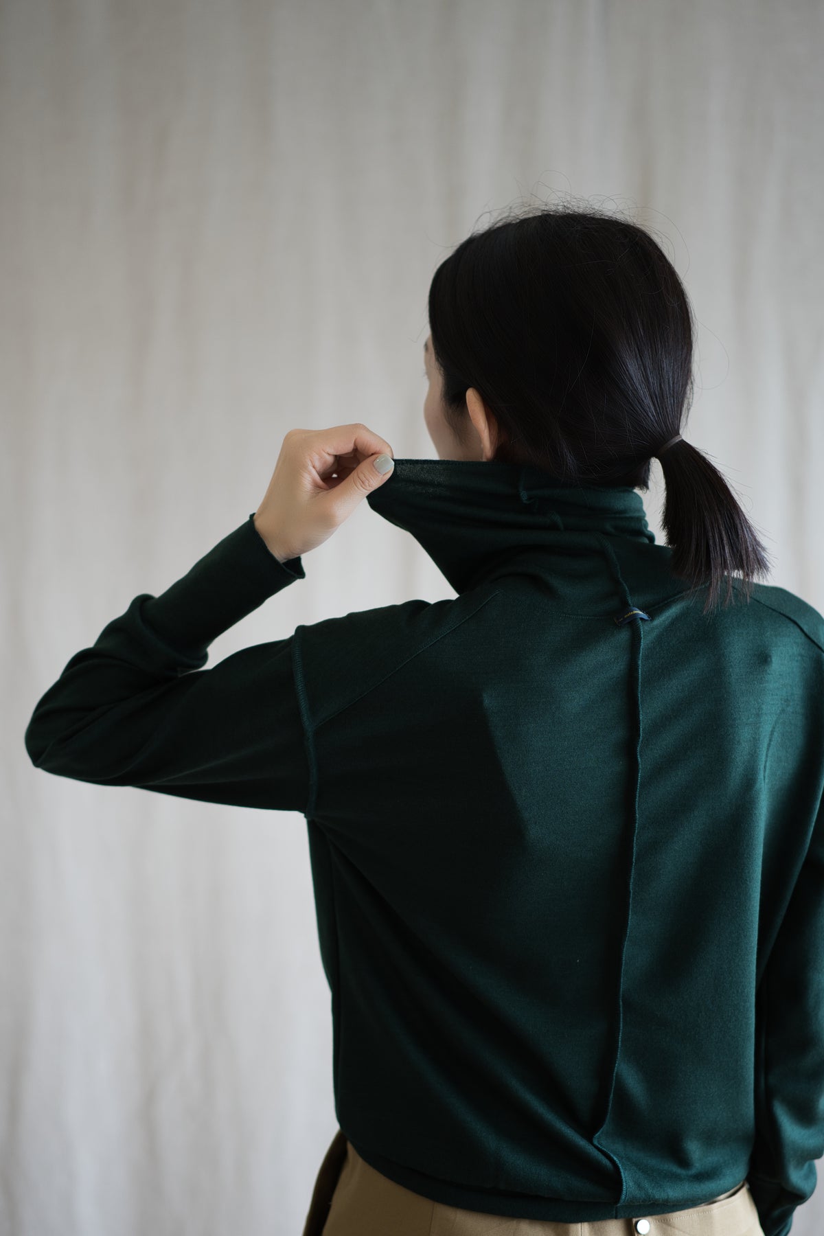 Milled Wool Out-seam Turtleneck/Moss Green