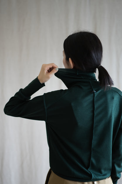 Milled Wool Out-seam Turtleneck/Moss Green