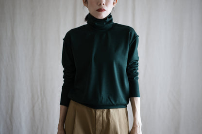 Milled Wool Out-seam Turtleneck/Moss Green