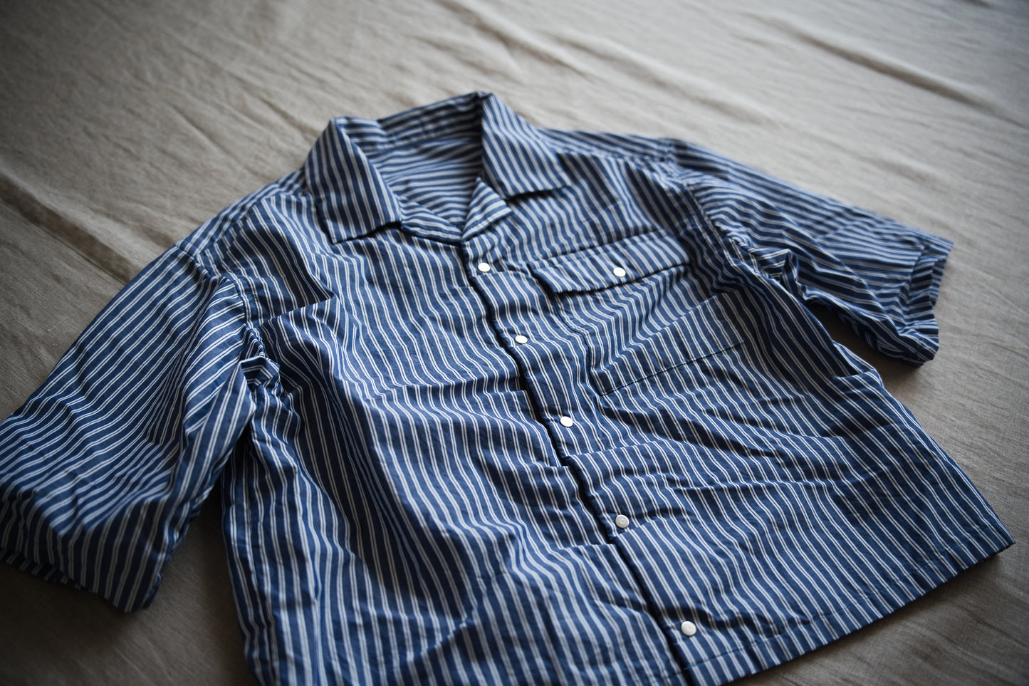GIZA/SUPIMA開襟シャツ / GIZA/SUPIMA Open-collared Shirt / Blue Stripe