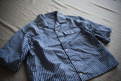 GIZA/SUPIMA開襟シャツ / GIZA/SUPIMA Open-collared Shirt / Blue Stripe