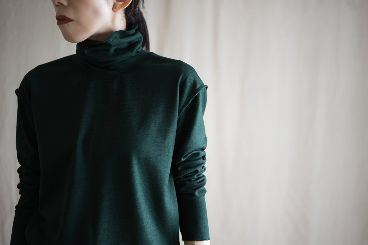Milled Wool Out-seam Turtleneck/Moss Green
