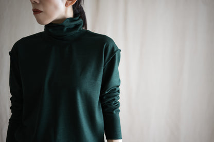 Milled Wool Out-seam Turtleneck/Moss Green