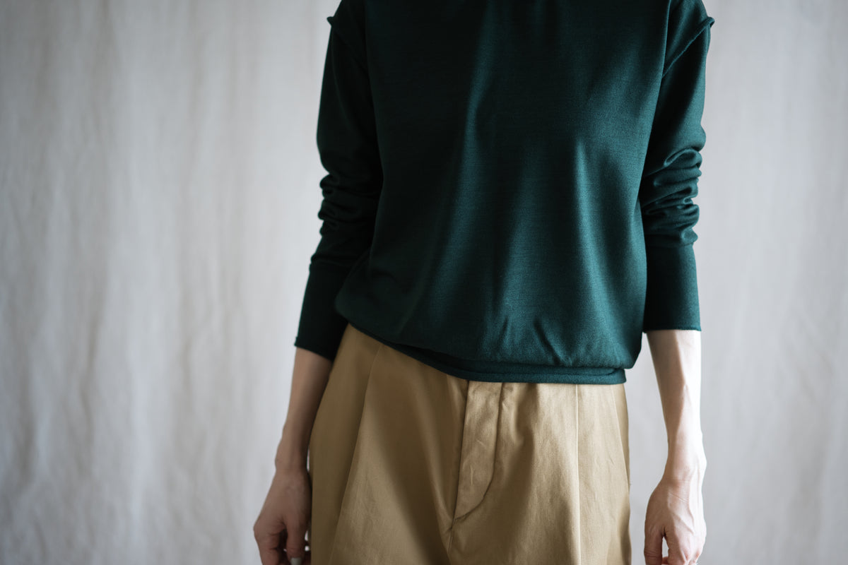Milled Wool Out-seam Turtleneck/Moss Green