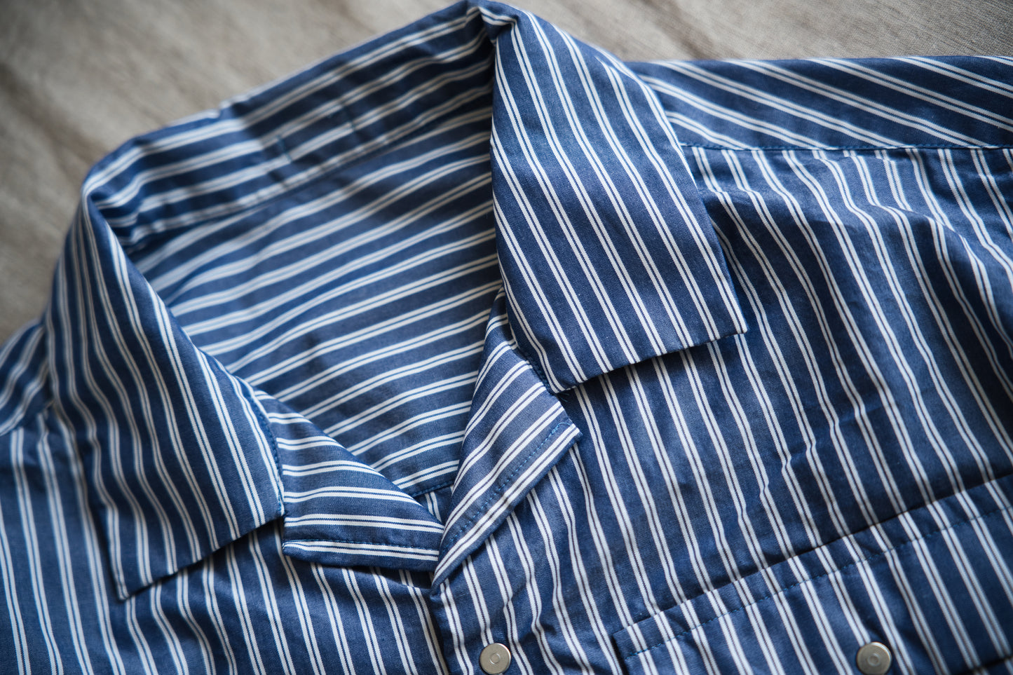 GIZA/SUPIMA開襟シャツ / GIZA/SUPIMA Open-collared Shirt / Blue Stripe