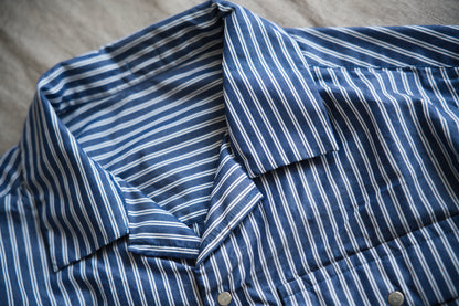 GIZA/SUPIMA開襟シャツ / GIZA/SUPIMA Open-collared Shirt / Blue Stripe