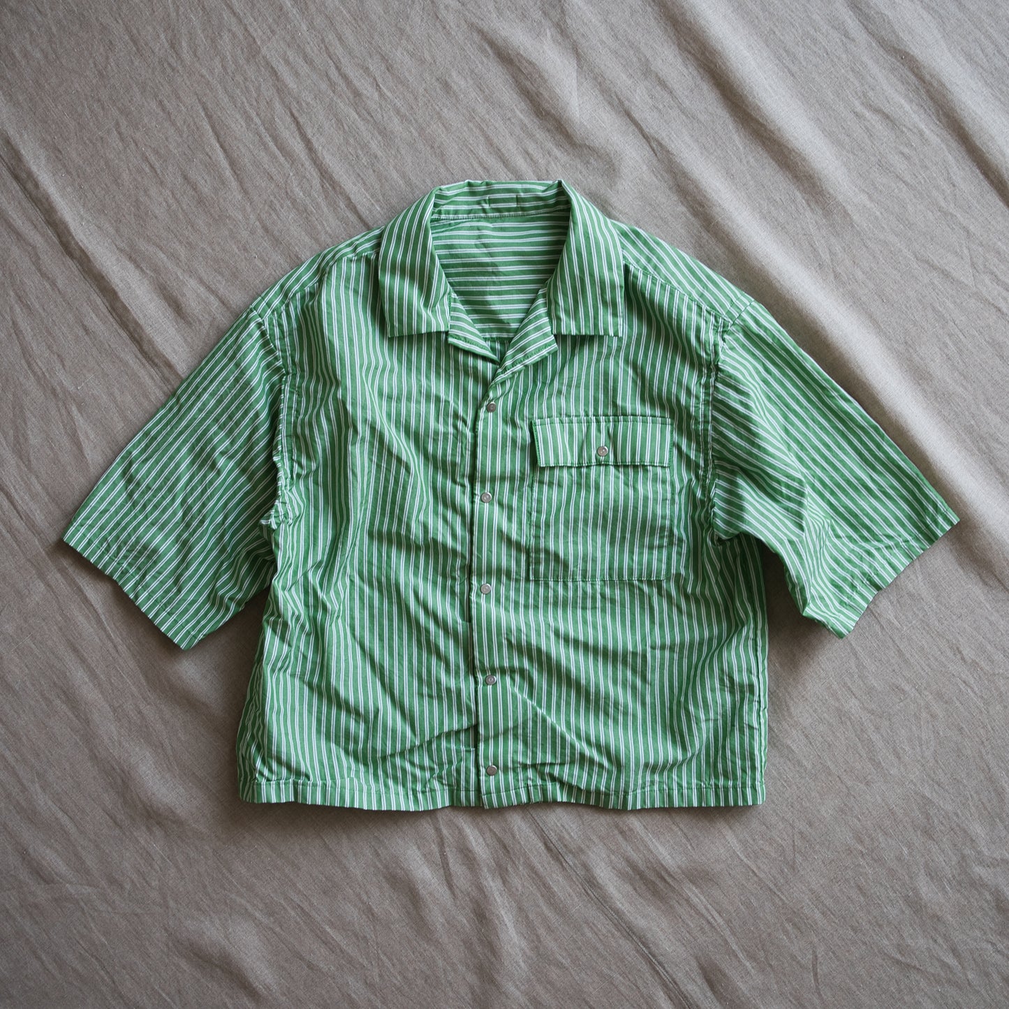 GIZA/SUPIMA開襟シャツ / GIZA/SUPIMA Open-collared Shirt / Green Stripe