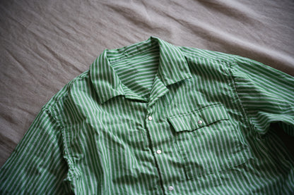 GIZA/SUPIMA開襟シャツ / GIZA/SUPIMA Open-collared Shirt / Green Stripe