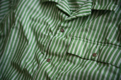 GIZA/SUPIMA開襟シャツ / GIZA/SUPIMA Open-collared Shirt / Green Stripe
