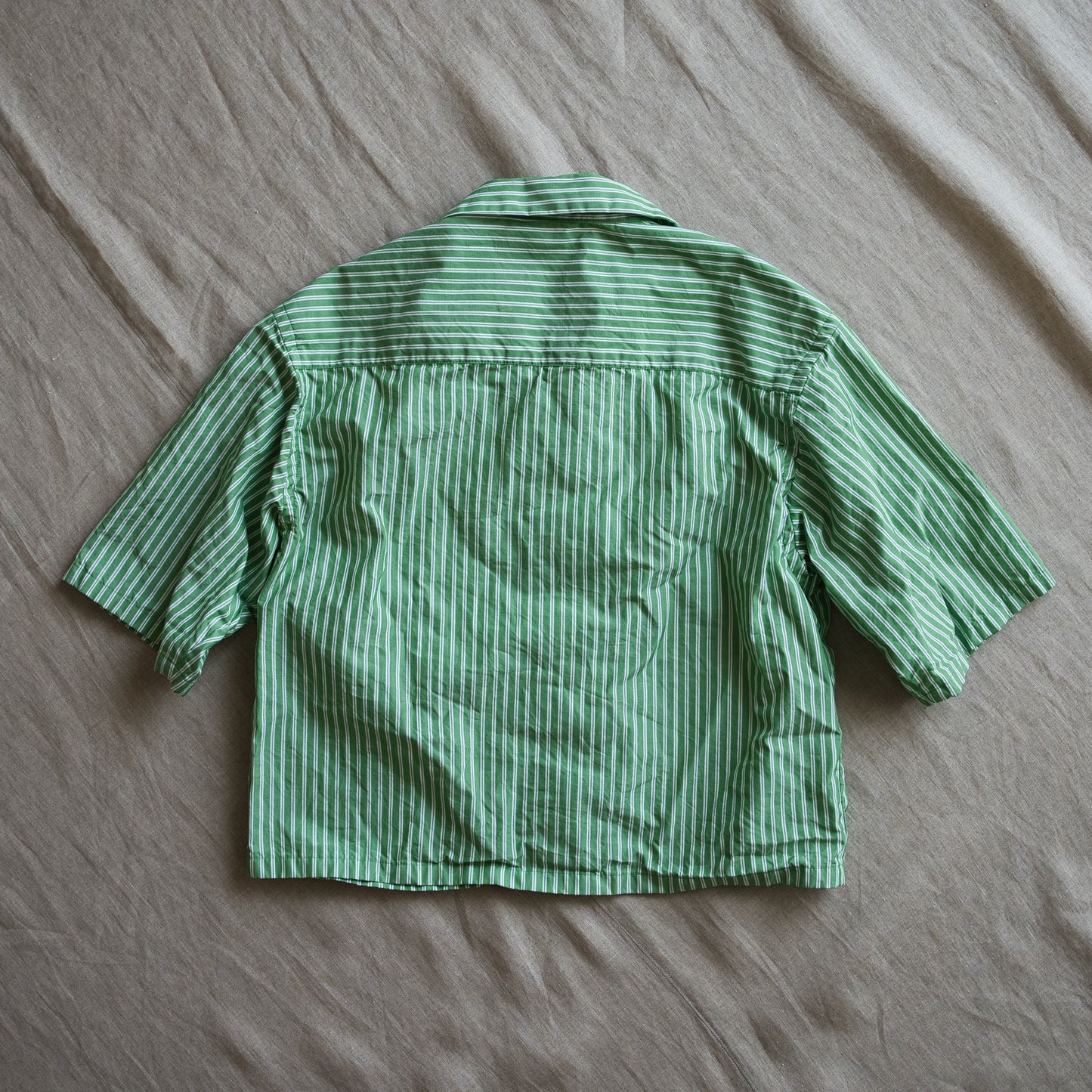 GIZA/SUPIMA開襟シャツ / GIZA/SUPIMA Open-collared Shirt / Green Stripe