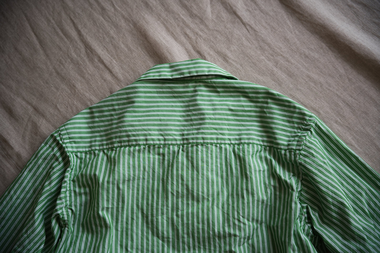 GIZA/SUPIMA開襟シャツ / GIZA/SUPIMA Open-collared Shirt / Green Stripe