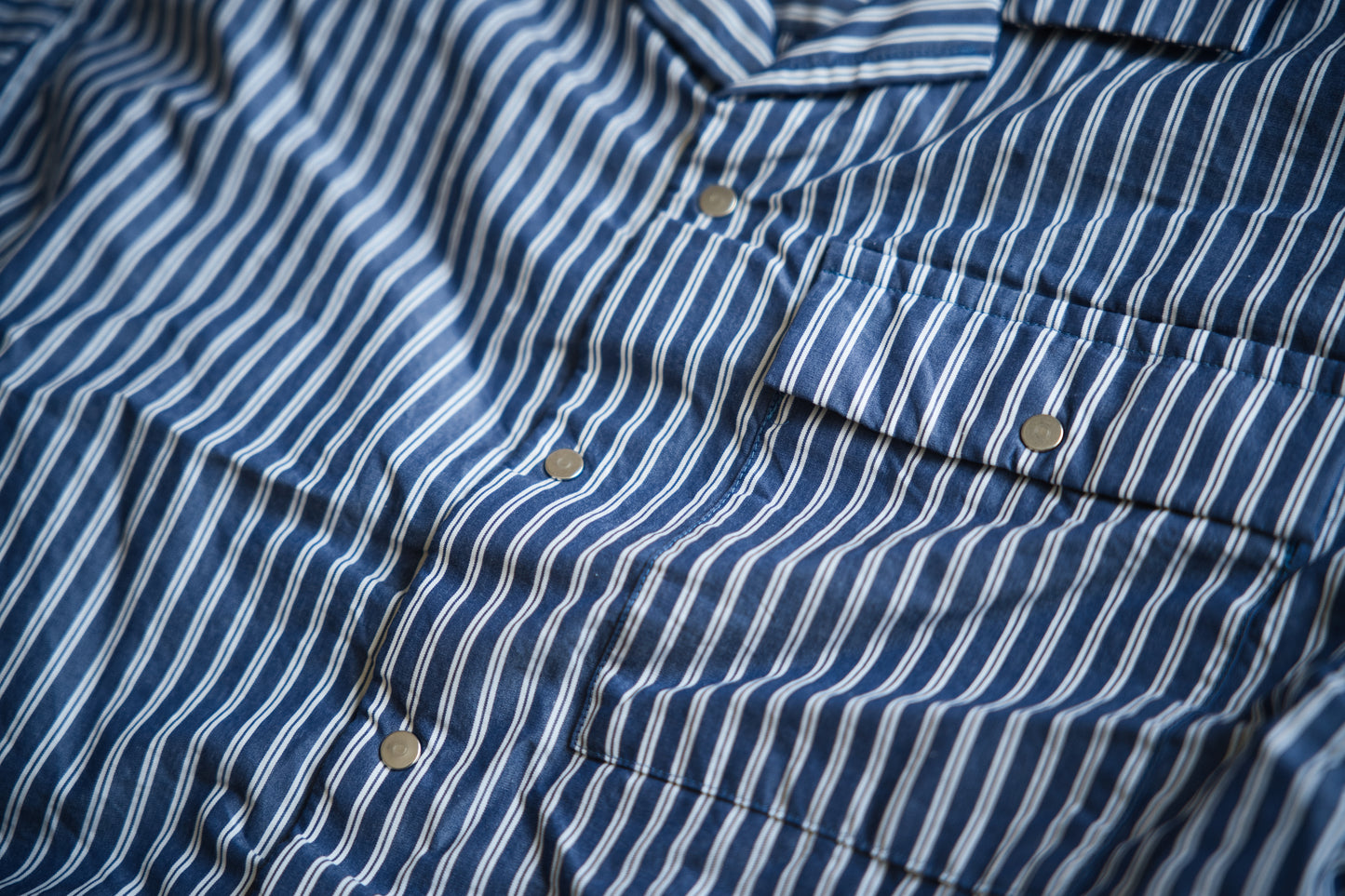 GIZA/SUPIMA開襟シャツ / GIZA/SUPIMA Open-collared Shirt / Blue Stripe