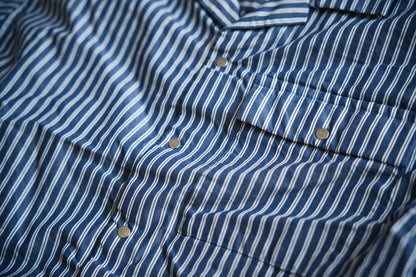 GIZA/SUPIMA開襟シャツ / GIZA/SUPIMA Open-collared Shirt / Blue Stripe
