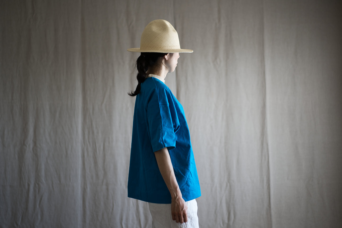 ハードリンガーカットソー/Tight tension ringer cut and sewn/Skyblue/beige