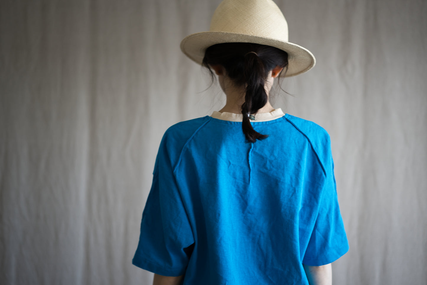 ハードリンガーカットソー/Tight tension ringer cut and sewn/Skyblue/beige