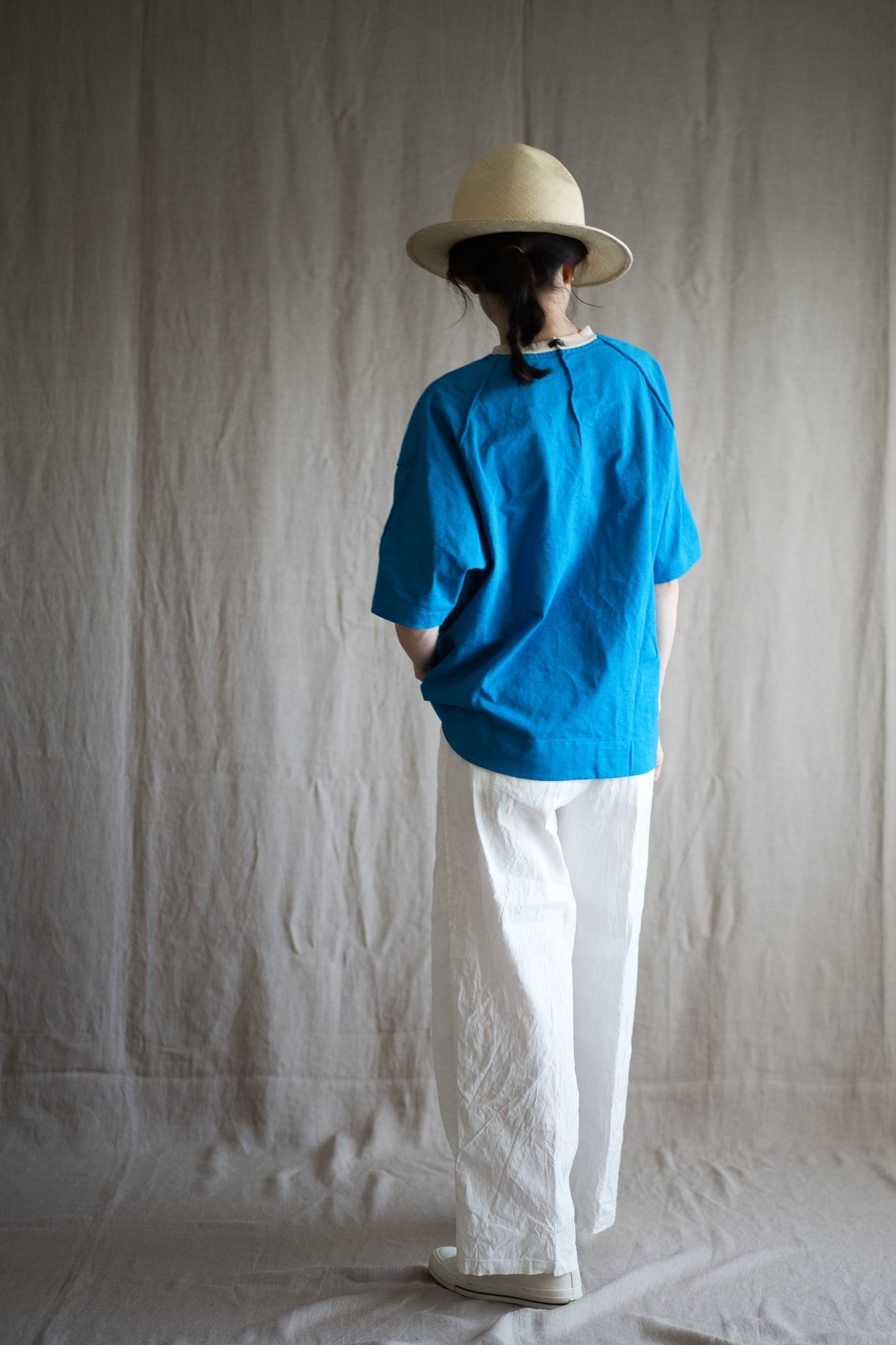 ハードリンガーカットソー/Tight tension ringer cut and sewn/Skyblue/beige