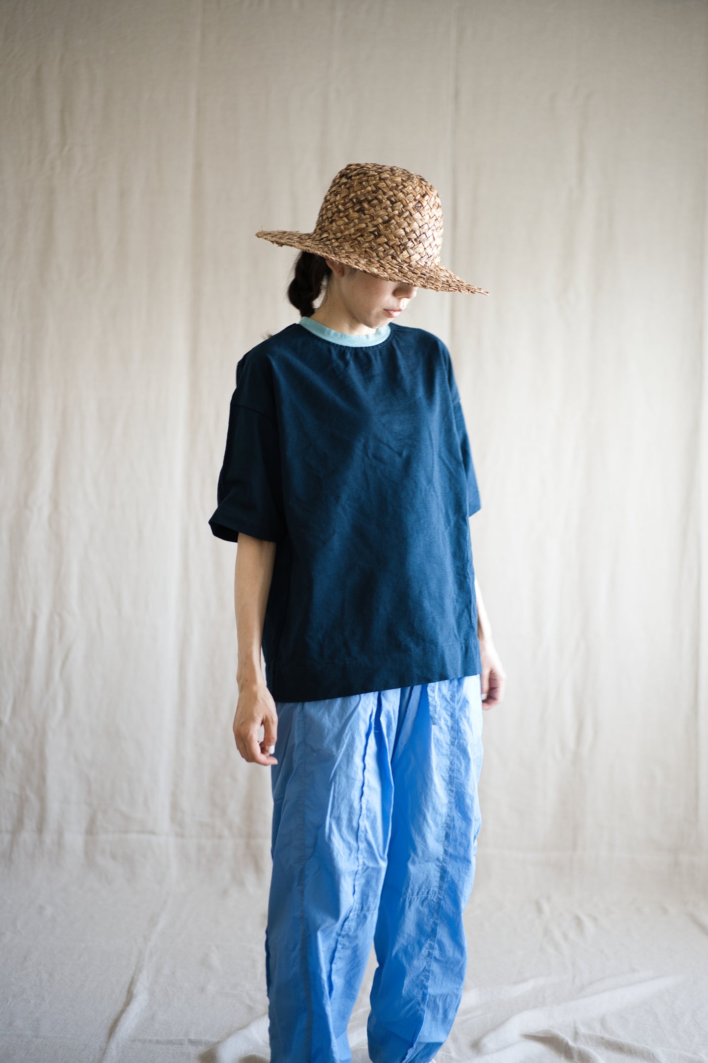 ハードリンガーカットソー/Tight tension ringer cut and sewn/Darknavy/paleblue