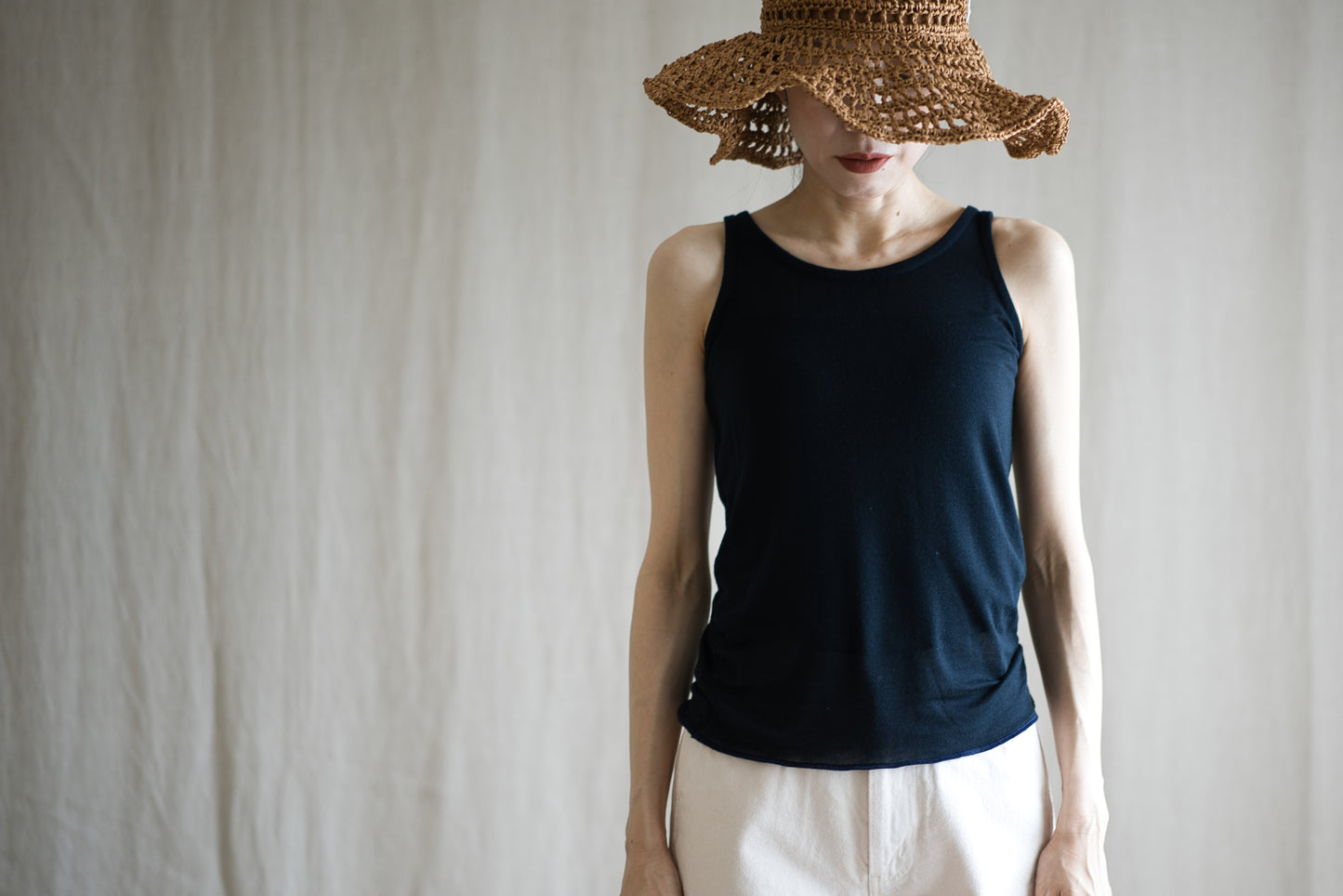 カシミアシルク テンセルタンクトップ / Cashmere Silk Tencel Tank-Top / Midnight Navy
