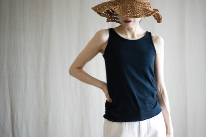 カシミアシルク テンセルタンクトップ / Cashmere Silk Tencel Tank-Top / Midnight Navy