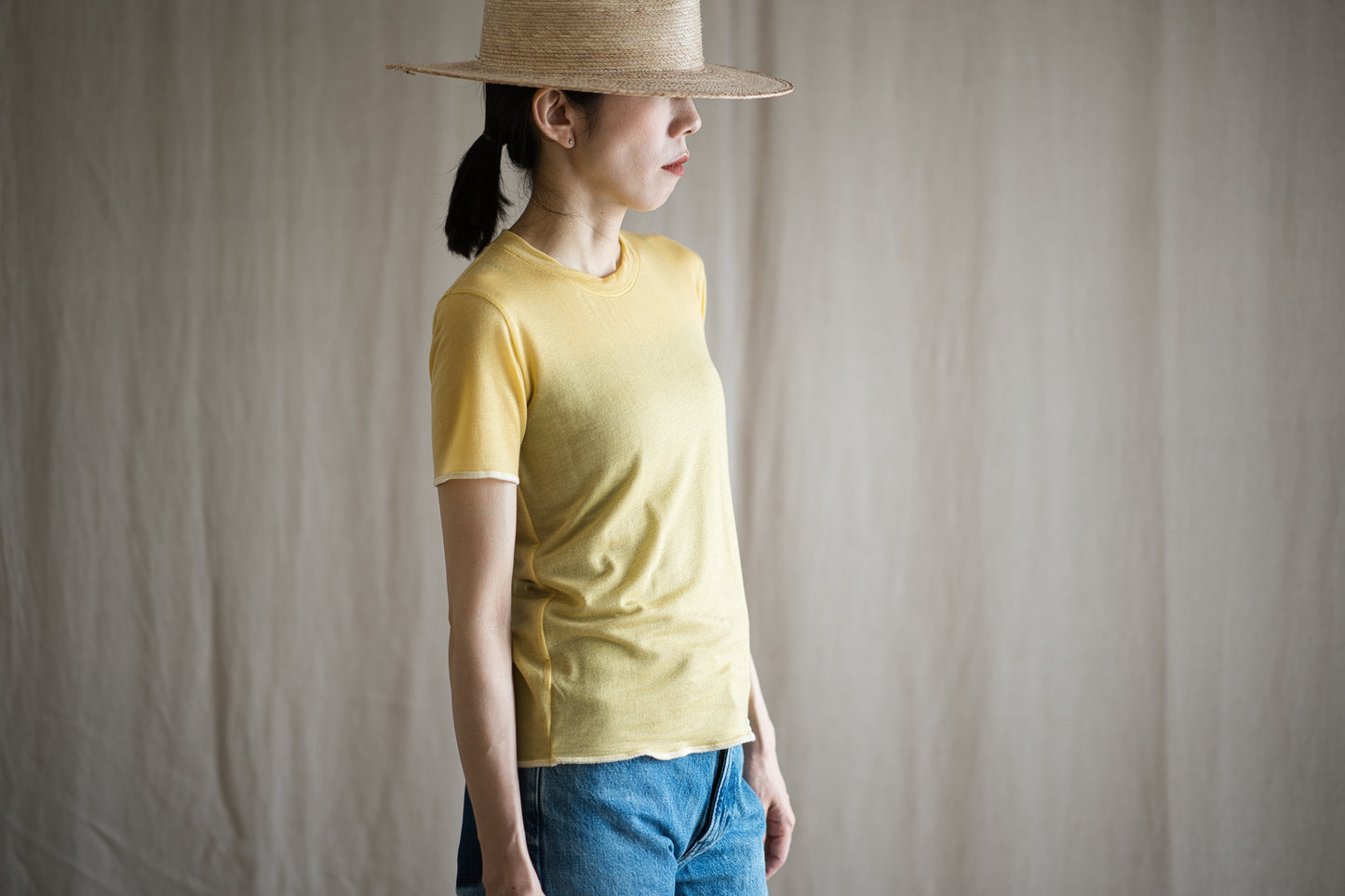 カシミアシルク テンセルTシャツ / Cashmere Silk Tencel T-shirt / Gold Yellow