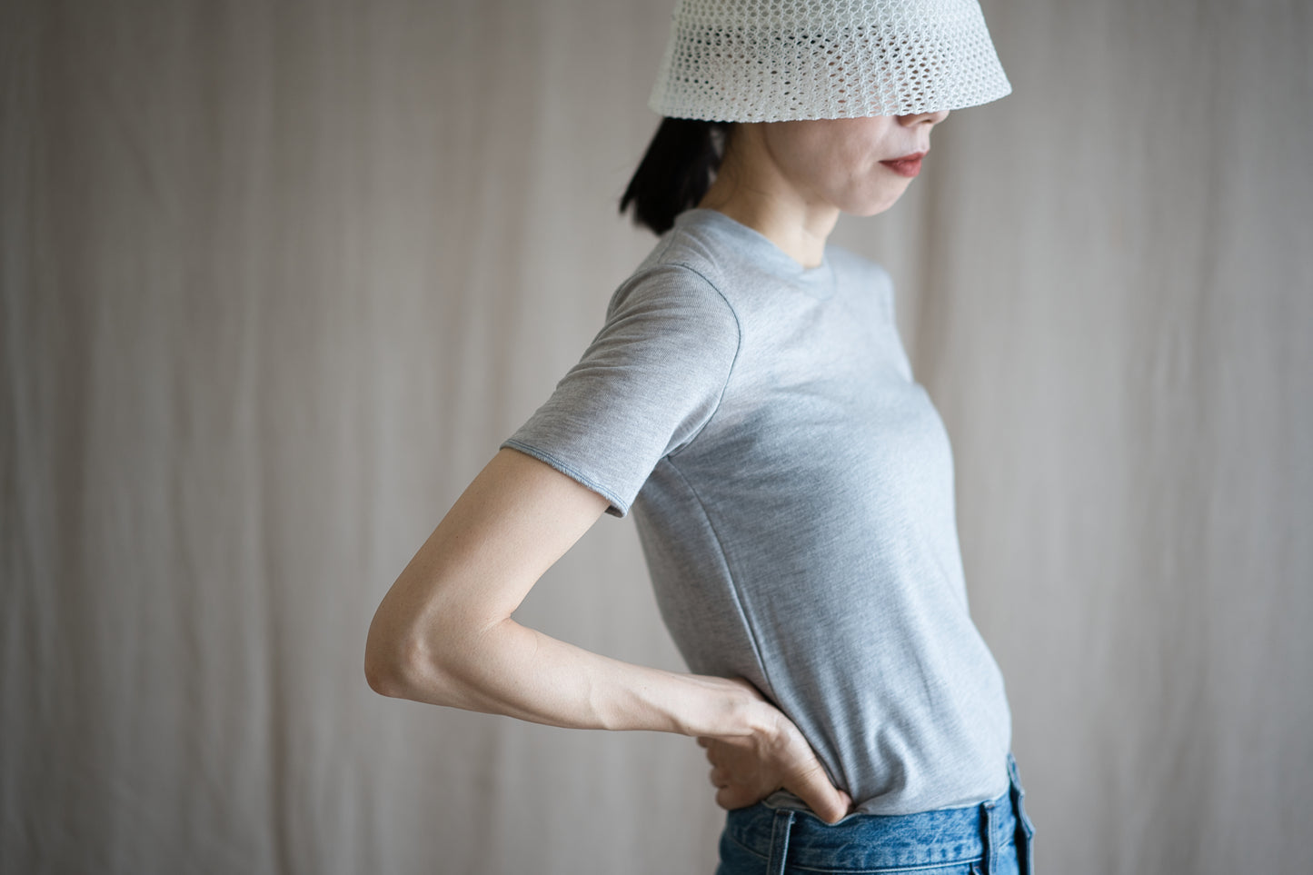 カシミアシルク テンセルTシャツ / Cashmere Silk Tencel T-shirt / Light Gray